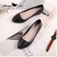 New leather pointed soft bottom non-slip work professional women's shoes thick heel shallow mouth comfortable shoes women