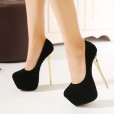 Waterproof platform 16CM high-heeled suede shallow mouth shoes round toe foot wild OL women's shoes 258