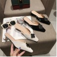 Fashion square head spring wild small square head thick heel with shallow mouth half dragging lazy OL dress women's shoes