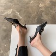 Early spring catwalk models with metal buckle square head and half slippers