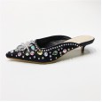 Half slippers women's new autumn heavy industry fine high fashion rhinestone OL slippers women 5-6