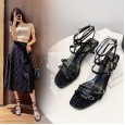 Summer new style Roman thin stone pattern cat heel OL dress female sandals