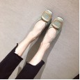 Square head single shoes female Korean new shallow mouth square buckle soft bottom flat heel comfortable women's shoes