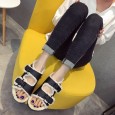 New autumn and winter new fur thick platform muffin shoes Roman double buckle open toe female sandals