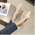 Spring pearl fashion small square head thick heel with wild OL half drag dress lazy women's shoes