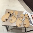 New Pearl Slippers Women Fashion Wear Toe Flat Beach Travel Sandals 5-5