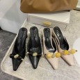 Spring Fan pointed high heel Baotou Muller shoes comfortable half drag OL thick heel women shoes