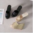 Spring fashion sequined wedge heel platform high heel thick bottom wedding OL half drag female sandals