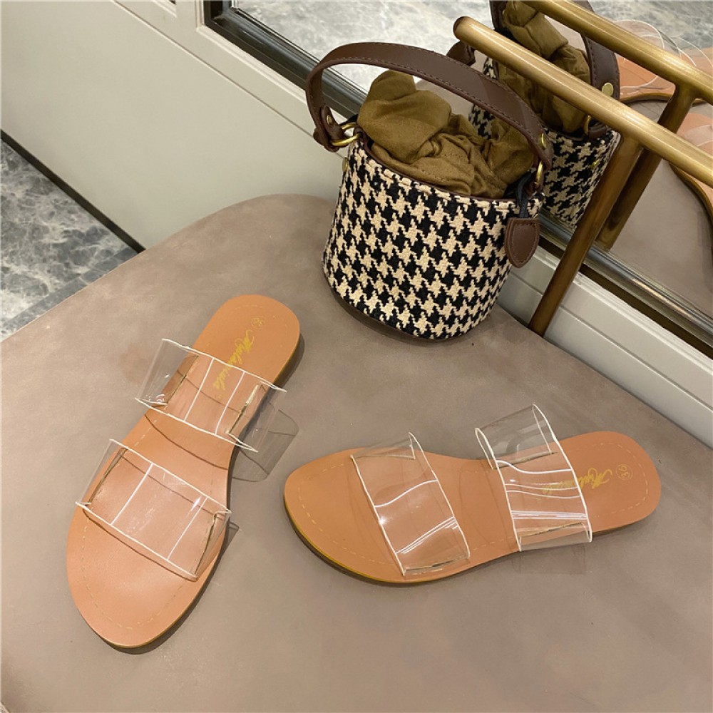 Spring and summer Rome new transparent glass glue is white and thin and comfortable vacation beach slippers have a large size of 40