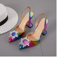 Autumn and spring new color large size ladies high-heeled rhinestone sun flower dress female half slippers 35-42