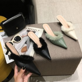 Spring fashion hairy edging with OL professional wedding semi-dragging lazy women's shoes