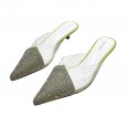 Half slippers female spring new fashion wild rhinestone pointed toe baotou slippers female shoes 308-12