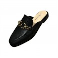 Spring fashion metal chain wild square head low heel set foot half drag tide lazy women's shoes