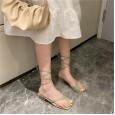 Xia Xin candy color straps with thick heel clip toe square head sandals and slippers sandals