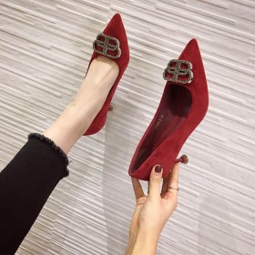 New fashion pointed rhinestone women's shoes work shoes wild suede shallow mouth foot OL single shoes