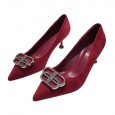 New fashion pointed rhinestone women's shoes work shoes wild suede shallow mouth foot OL single shoes
