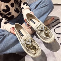 Early spring new fashion casual lazy shoes female wild rhinestone flat bottom shoes straw fisherman shoes female