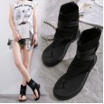 Spring and summer clip toe Roman herringbone sandals women's shoes comfortable flat bottom high-top sandals personality female sandals women