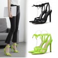 The new spring street shooting fluorescent green ankle straps knotted fairy pointed catwalk female sandals 41 yards