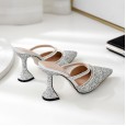 Spring glitter rhinestone sequins pointed wine glasses with high-heeled dresses and single drag OL women's shoes have 41