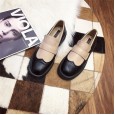 Square head wild small leather shoes spring stitching small fragrance style Oxford single shoes thick bottom one pedal loafers
