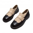 Square head wild small leather shoes spring stitching small fragrance style Oxford single shoes thick bottom one pedal loafers