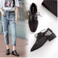Spring patent leather plus breathable mesh small leather shoes fashion square head thick heel with lace up women's singles 40