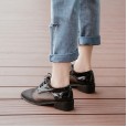 Spring patent leather plus breathable mesh small leather shoes fashion square head thick heel with lace up women's singles 40