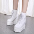 Autumn and winter new sponge cake thick bottom slope with increased height in the lace up round head short boots Martin boots