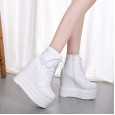 Autumn and winter new sponge cake thick bottom slope with increased height in the lace up round head short boots Martin boots