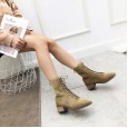 Martin boots women's style wild thick heel short boots boots winter suede middle heel motorcycle boots