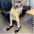 New single shoes square head flat bottom OL low heel single shoes rhinestone buckle suede lazy women's shoes