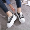 Spring fashion wild leather small white shoes round head thick bottom casual waterproof platform female middle heel shoes