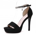 Summer new rhinestone waterproof platform fine heel open toe OL female high heel sandals