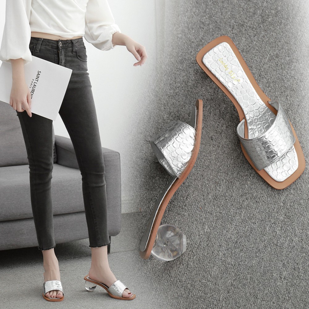 Summer new style with stone pattern fairy sandals thick with crystal heel sexy cool half slippers