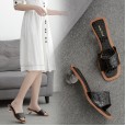 Summer new style with stone pattern fairy sandals thick with crystal heel sexy cool half slippers