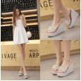 Summer handmade rhinestone transparent wedge heel sequin high heel fish mouth half drag sandals B333-25