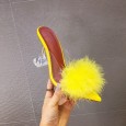Spring fashion transparent feather hair wine glass crystal high-heeled half-hold OL tide women's shoes 35-41 yards