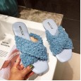 Autumn new flat slippers sheepskin wool super comfortable low heel cross strap women's shoes