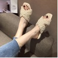 Autumn new flat slippers sheepskin wool super comfortable low heel cross strap women's shoes