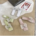 Women's summer new beach shoes bow tie rhinestones flat bottom open toe lazy sandals and slippers