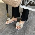Women's summer new beach shoes bow tie rhinestones flat bottom open toe lazy sandals and slippers