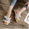 New flat slippers female fashion wild fairy style word drag lace beach open toe lazy shoes