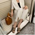 Summer style lattice flat bottom fashion woolen open-toe low-heeled lazy half drag OL cool female half drag