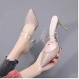 Rome summer new fashion pointed thin high-heeled slippers rivets transparent wear banquet half drag sandals