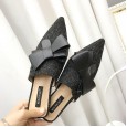 New style bow knot pointed hemp baotou half drag flat shoes wear lazy shoes