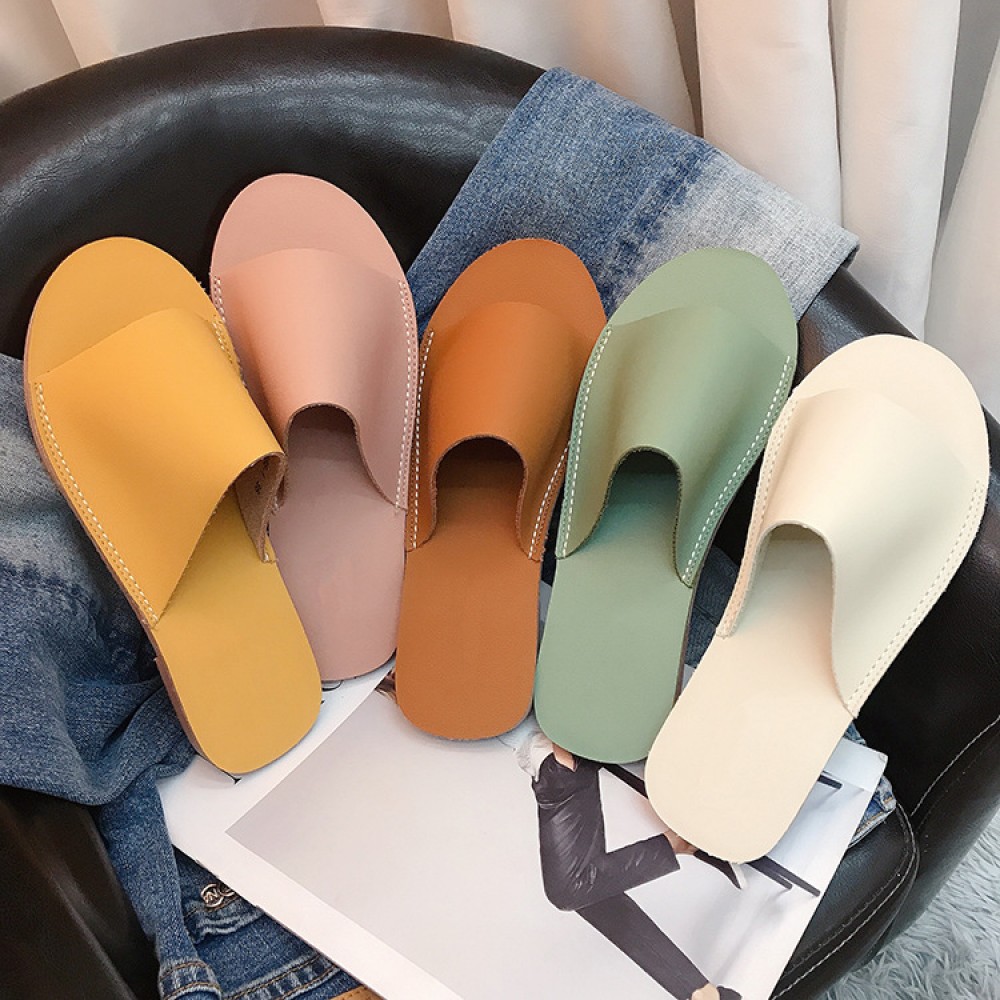 New candy-colored round-toe flat-heeled slippers with open toe and lazy shoes sandals