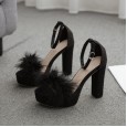 35-42 large size thick heel high heel waterproof platform word with fur decoration sandals 777-6