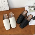 New fashion soft leather flat bottom Roman square head low heel Baotou lazy half drag tide shoes women