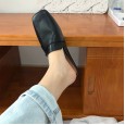 New fashion soft leather flat bottom Roman square head low heel Baotou lazy half drag tide shoes women